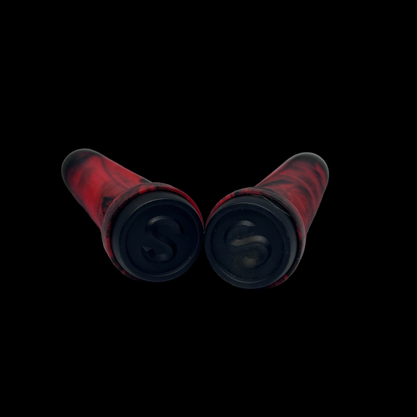 SCT USA Handle Bar Grips with SCT USA High Rebound Rubber Bar Ends Scooters/BMX/Jetski 140mm Black/Red Blend