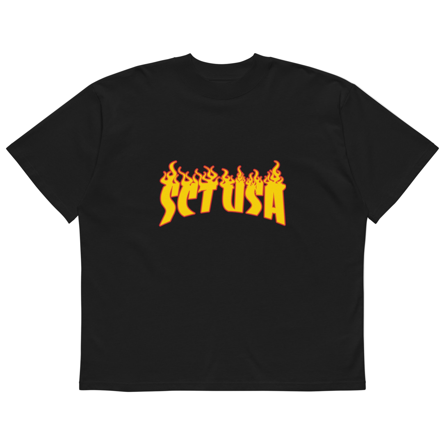 SCT USA Flame Unisex Organic Oversized High Neck T-shirt