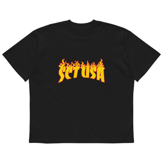 SCT USA Flame Unisex Organic Oversized High Neck T-shirt